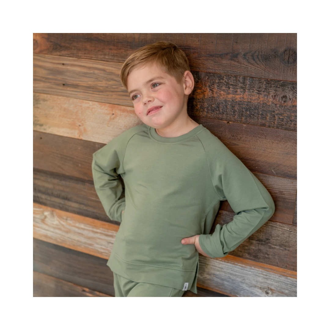 Army Green Crew Neck French Terry Jogger Set