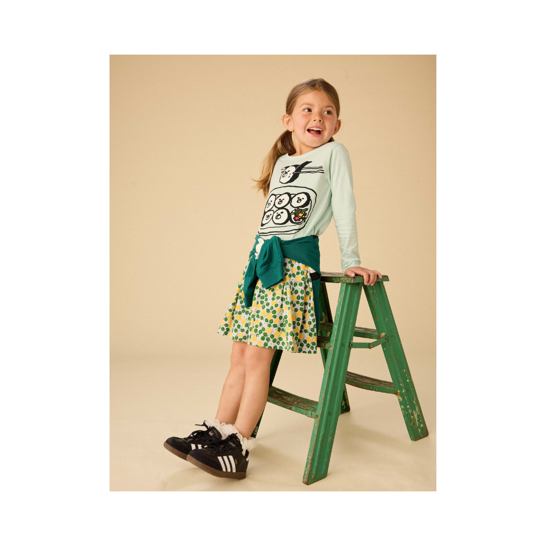 Asian Pear & Blossoms Pleated Jersey Skirt