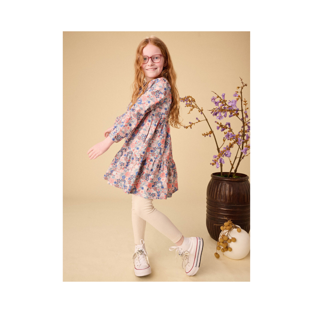 Japanese Mini Floral Corduroy Henley Shirtdress