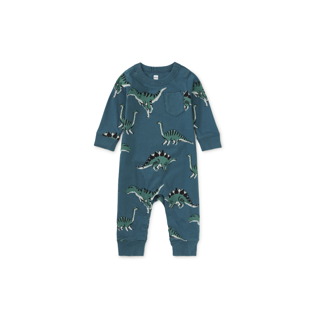 Dynamic Dinos Long Sleeve Pocket Baby Romper
