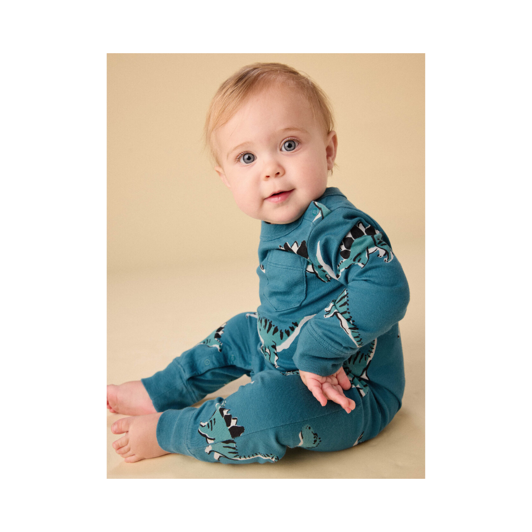 Dynamic Dinos Long Sleeve Pocket Baby Romper
