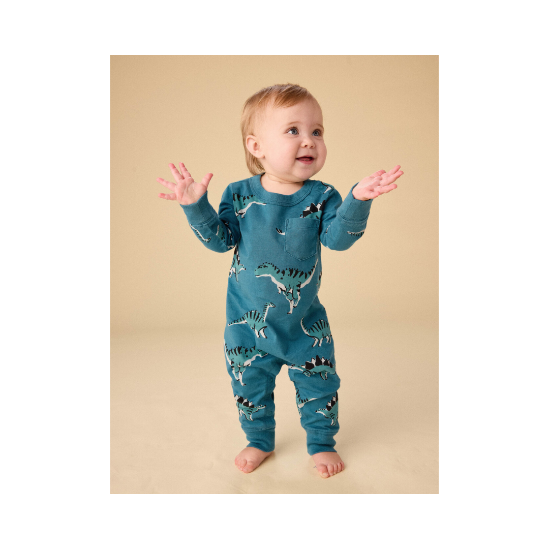 Dynamic Dinos Long Sleeve Pocket Baby Romper