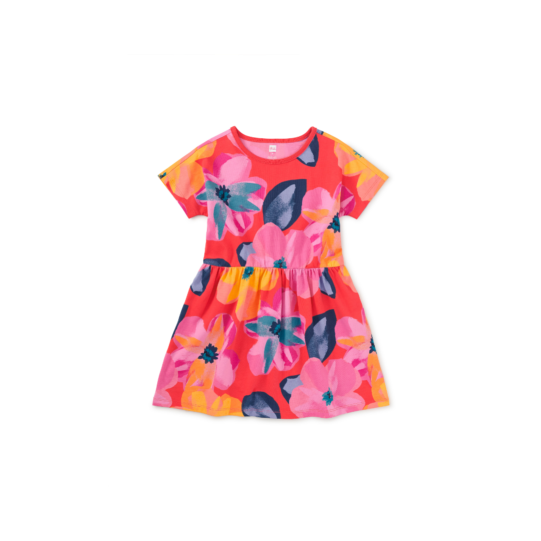 Large Tropical Floral Short Sleeve Twirl Dress