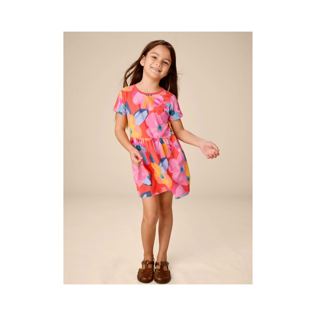 Large Tropical Floral Short Sleeve Twirl Dress