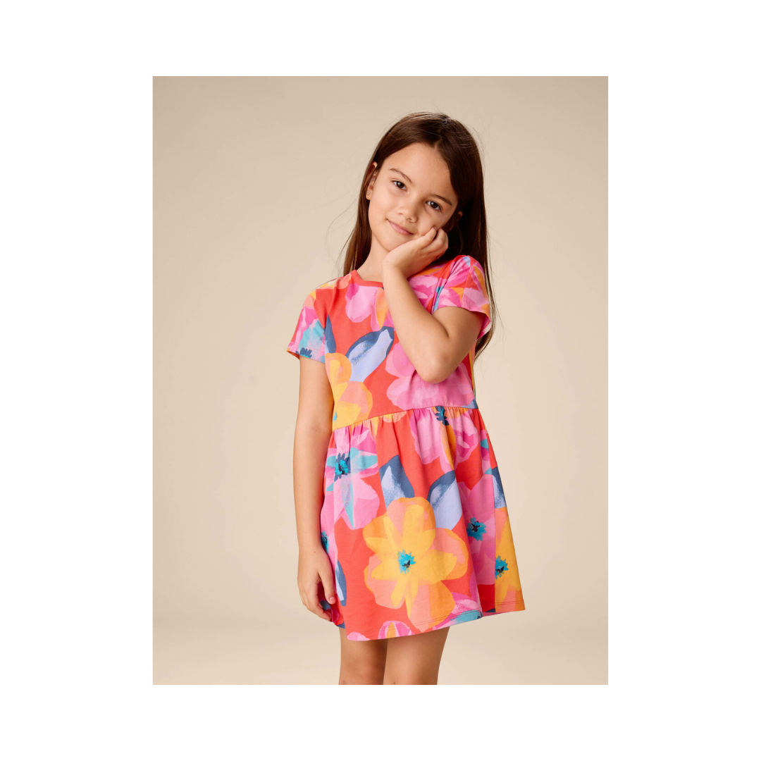 Large Tropical Floral Short Sleeve Twirl Dress