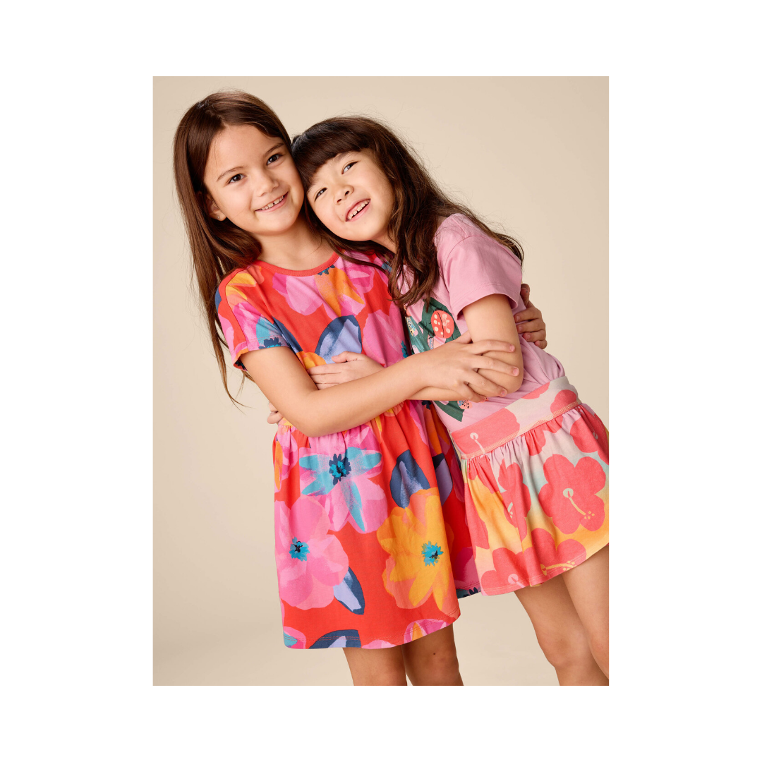 Large Tropical Floral Short Sleeve Twirl Dress