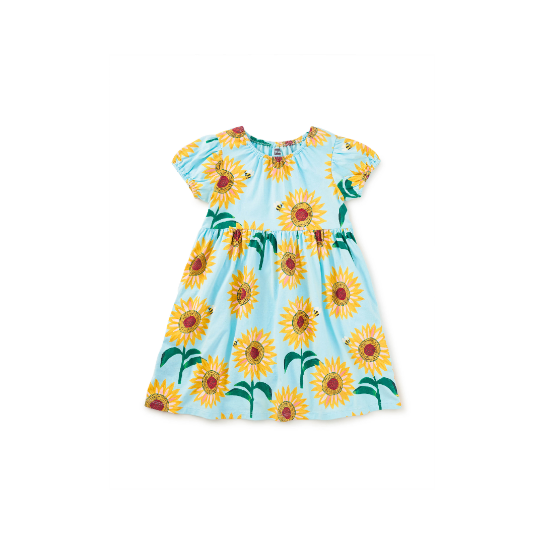 Painted Sunflowers Puff Sleeve Empire Dress
