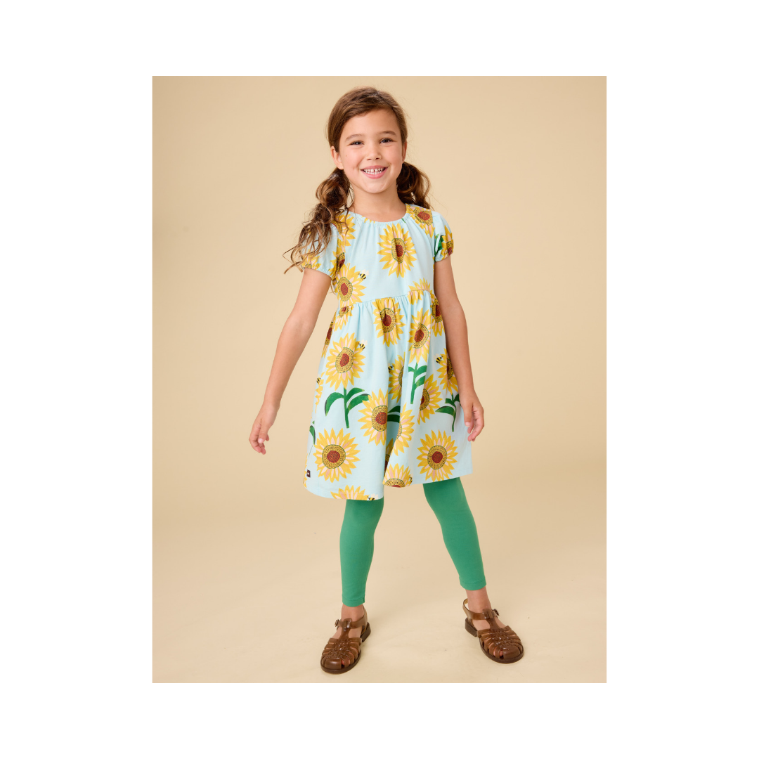 Painted Sunflowers Puff Sleeve Empire Dress