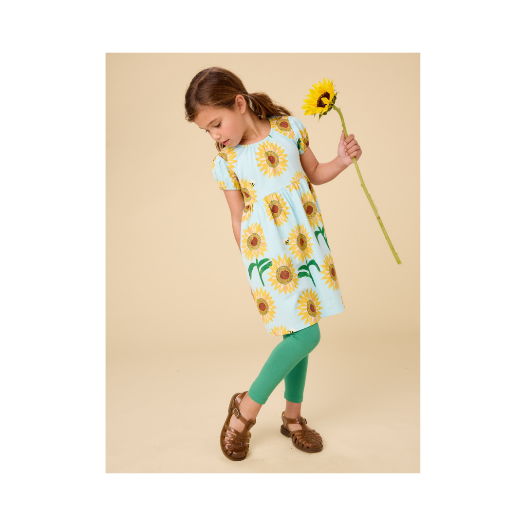 Painted Sunflowers Puff Sleeve Empire Dress