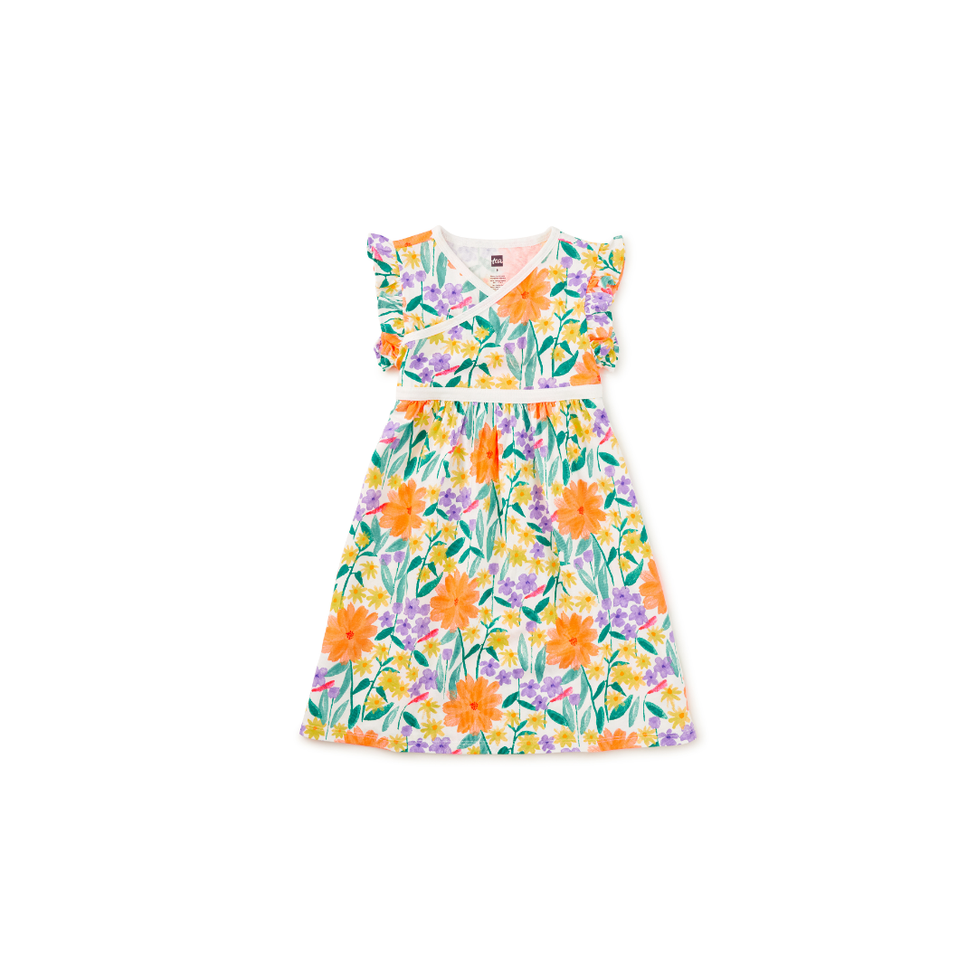 Watercolor Floral Wrap Neck Dress