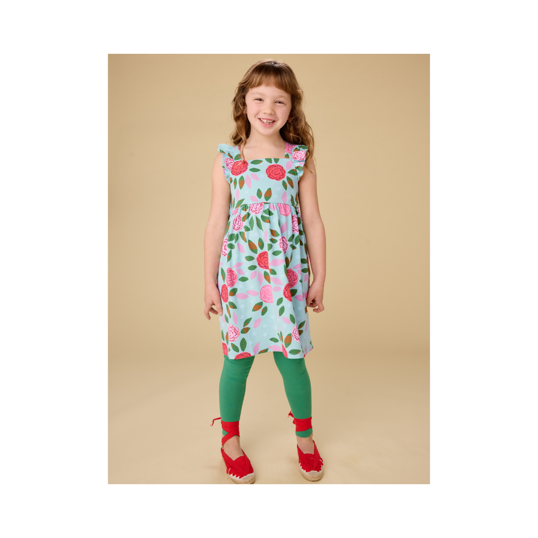 Spinning Carnations Ruffle Strap Dress