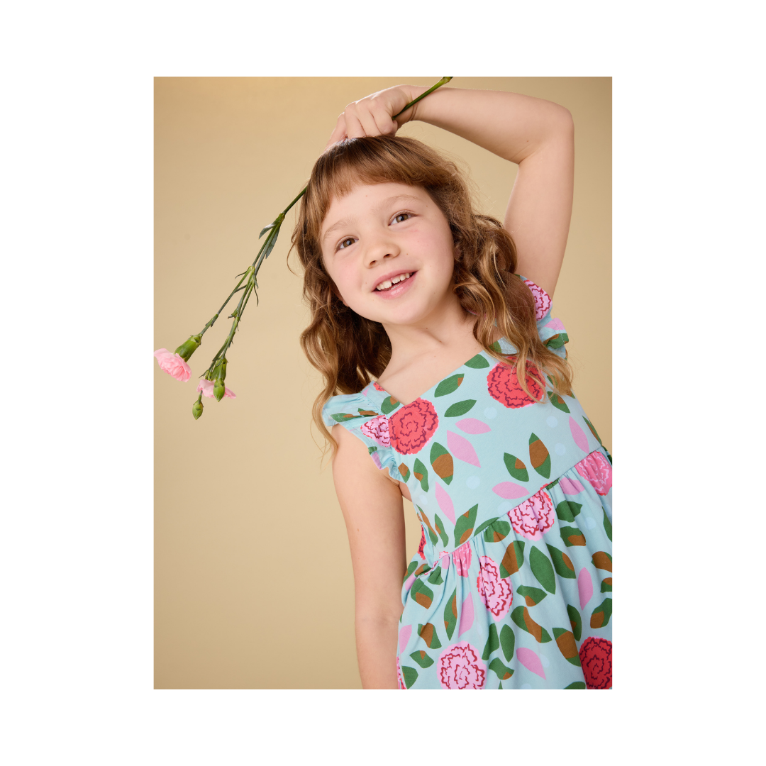 Spinning Carnations Ruffle Strap Dress