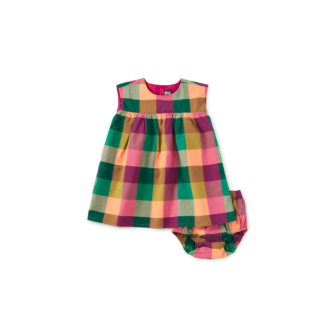 Barcelona Plaid Printed Empire Baby Dress Set