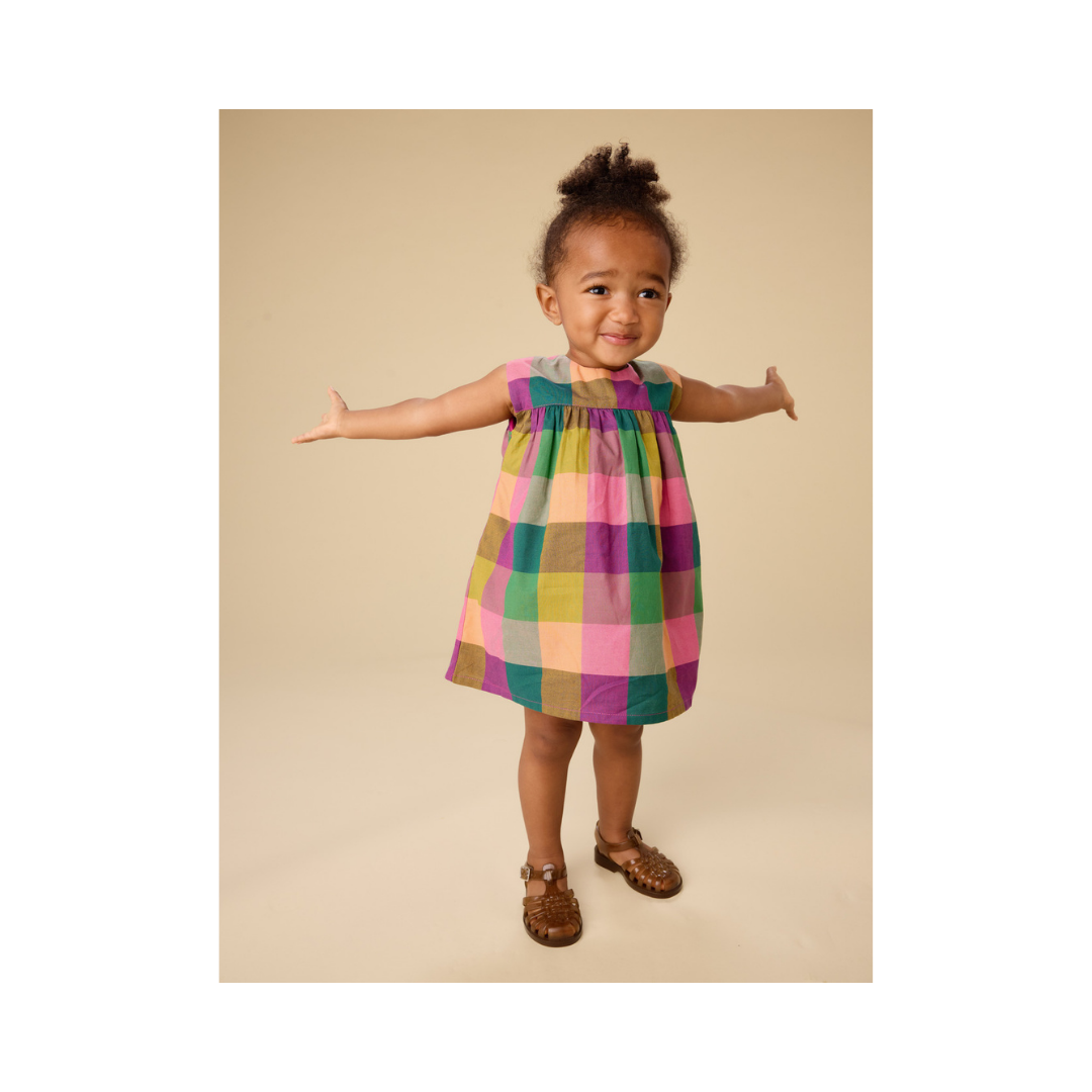 Barcelona Plaid Printed Empire Baby Dress Set