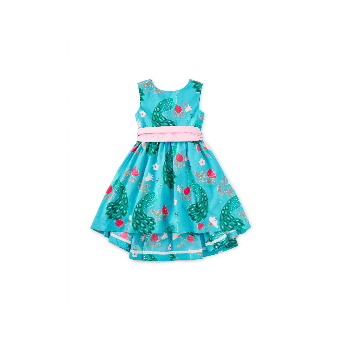 Peacock Floral Sleeveless Hi-Lo Sash Dress