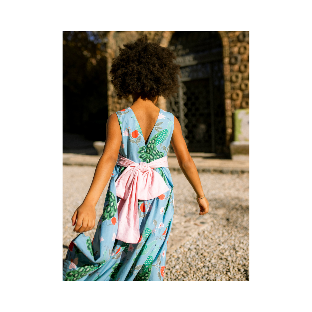Peacock Floral Sleeveless Hi-Lo Sash Dress