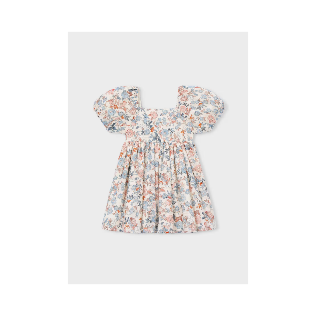 Salmon Puff Sleeve Floral Dress