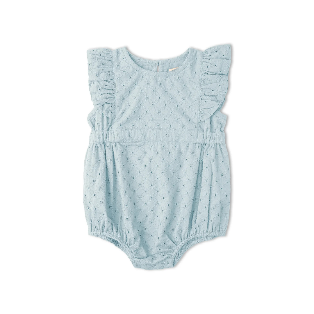 Light Blue Eyelet Flutter Romper