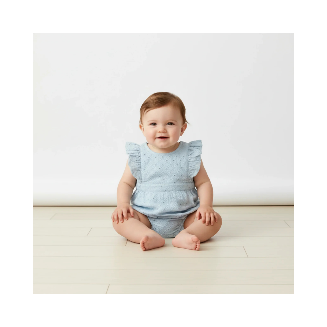 Light Blue Eyelet Flutter Romper