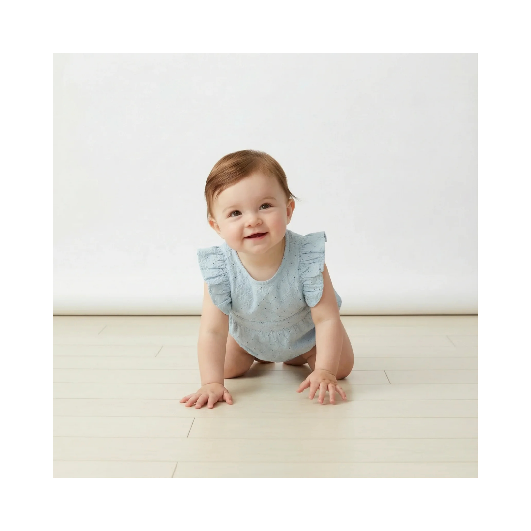 Light Blue Eyelet Flutter Romper