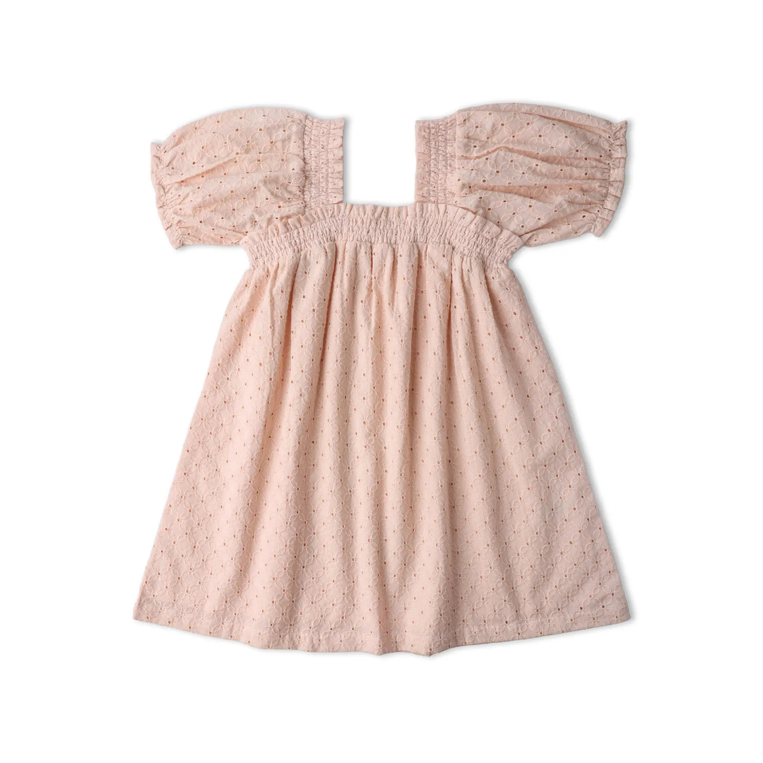 Blush Eyelet Bubble Sleeve Dress