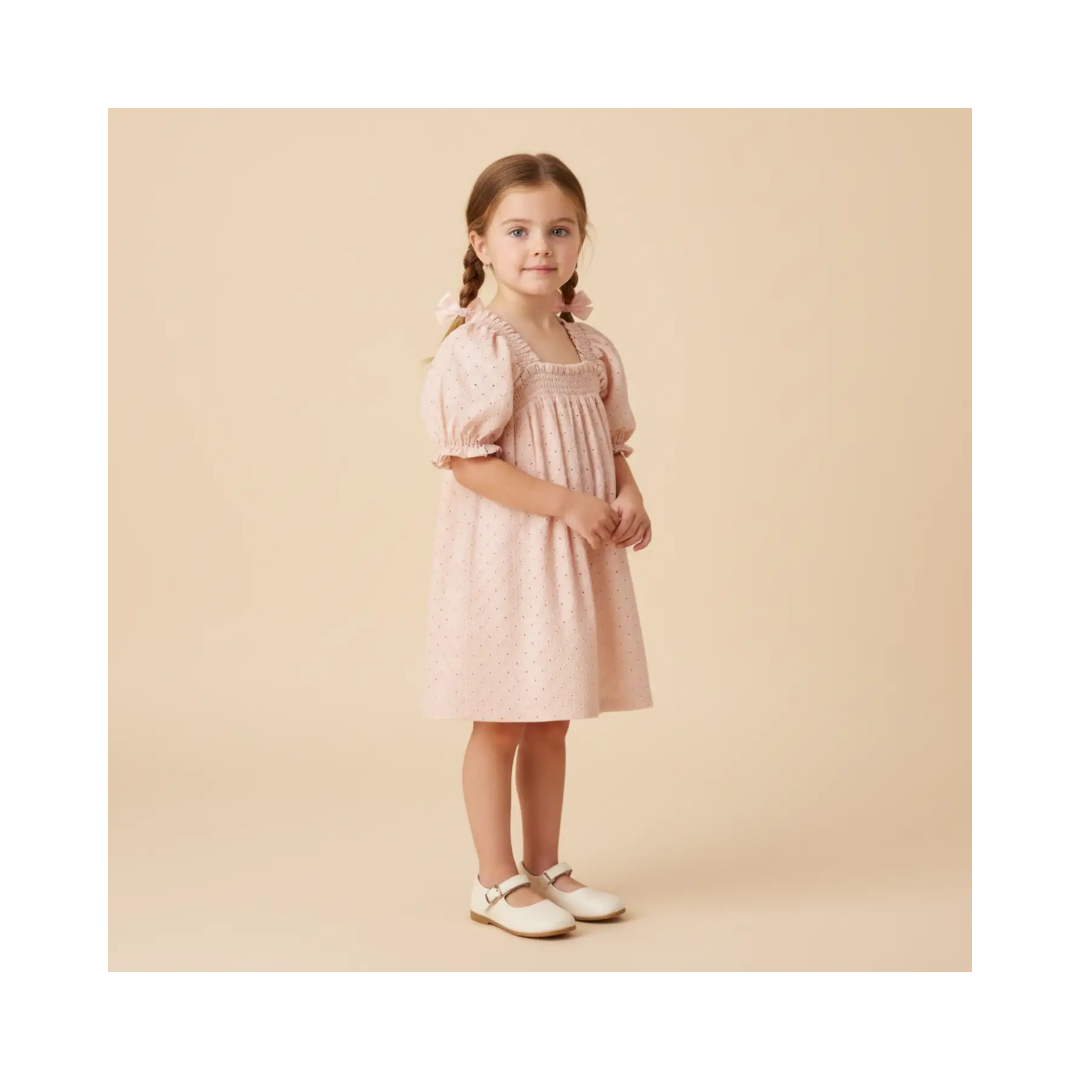 Blush Eyelet Bubble Sleeve Dress