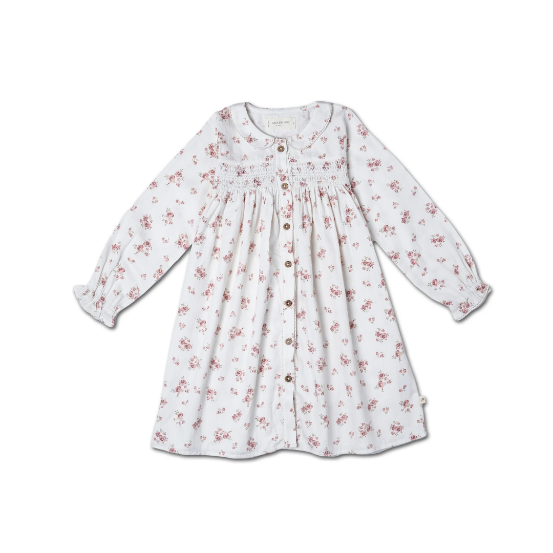 Rustic Rose Smocked Button Dress