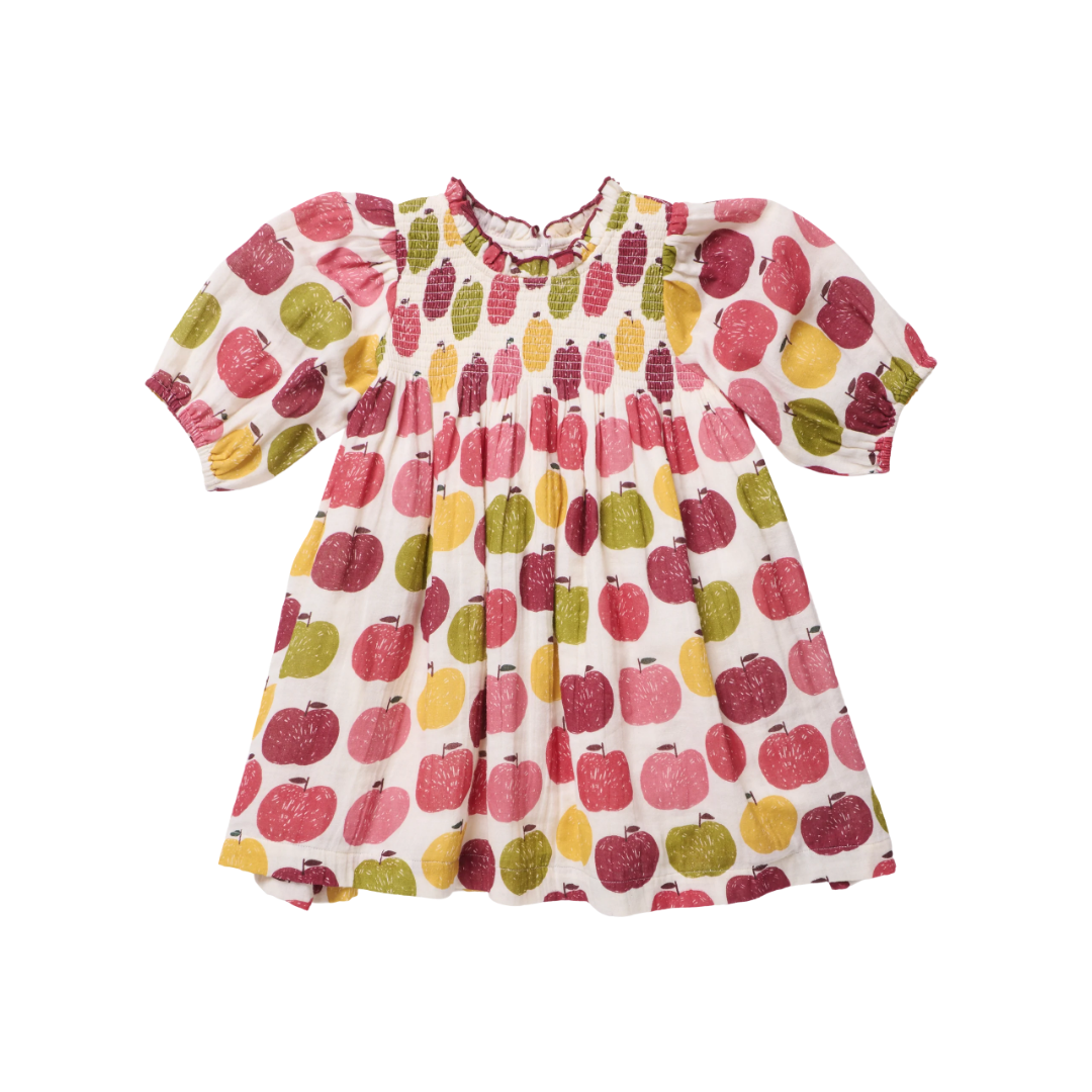 Girls Puff Sleeve Stevie Pink Delicious Apple Dress