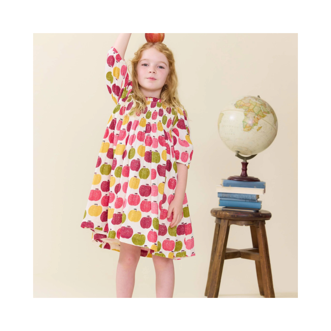 Girls Puff Sleeve Stevie Pink Delicious Apple Dress