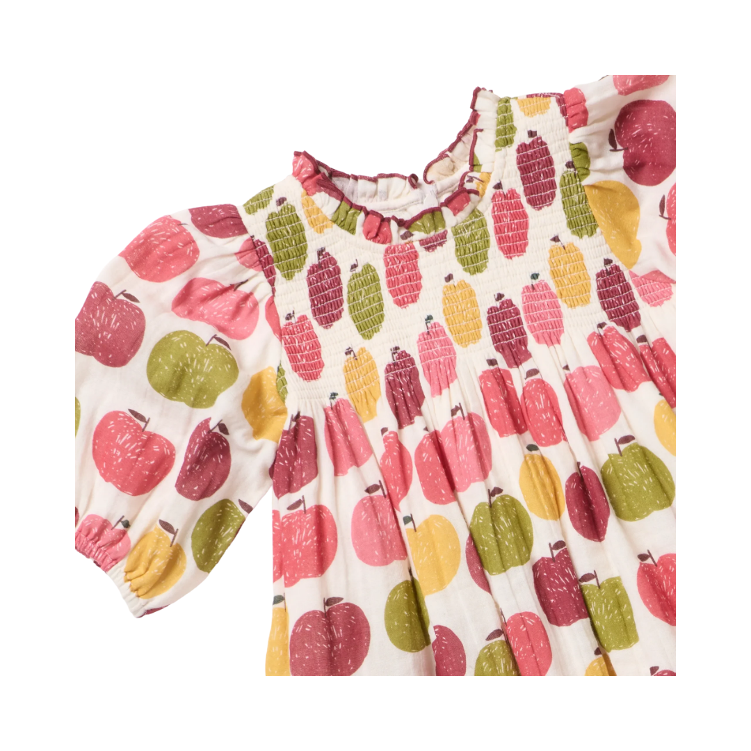 Girls Puff Sleeve Stevie Pink Delicious Apple Dress