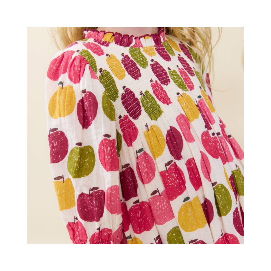 Girls Puff Sleeve Stevie Pink Delicious Apple Dress