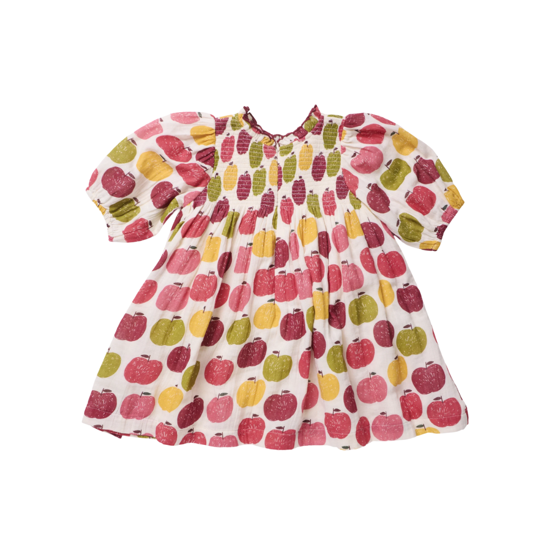 Girls Puff Sleeve Stevie Pink Delicious Apple Dress