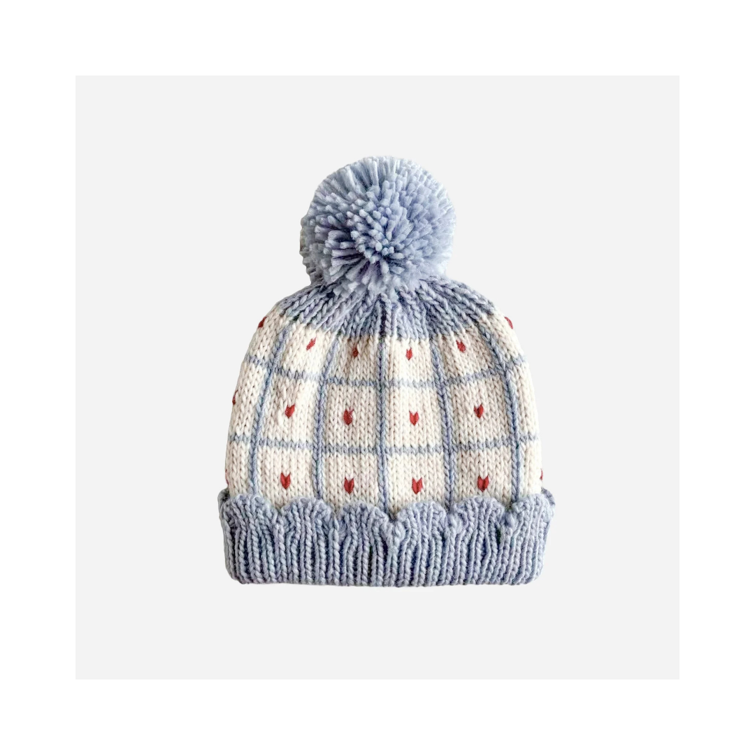 Windowpane Heart Hat Blue Checkered