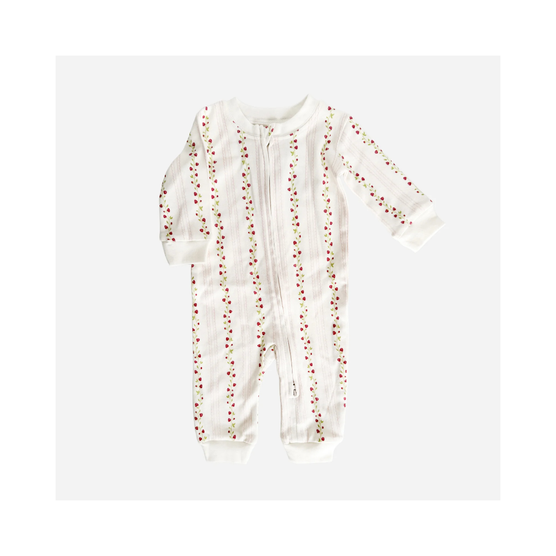 Long Sleeve Zipper Romper Strawberry Baby Cotton