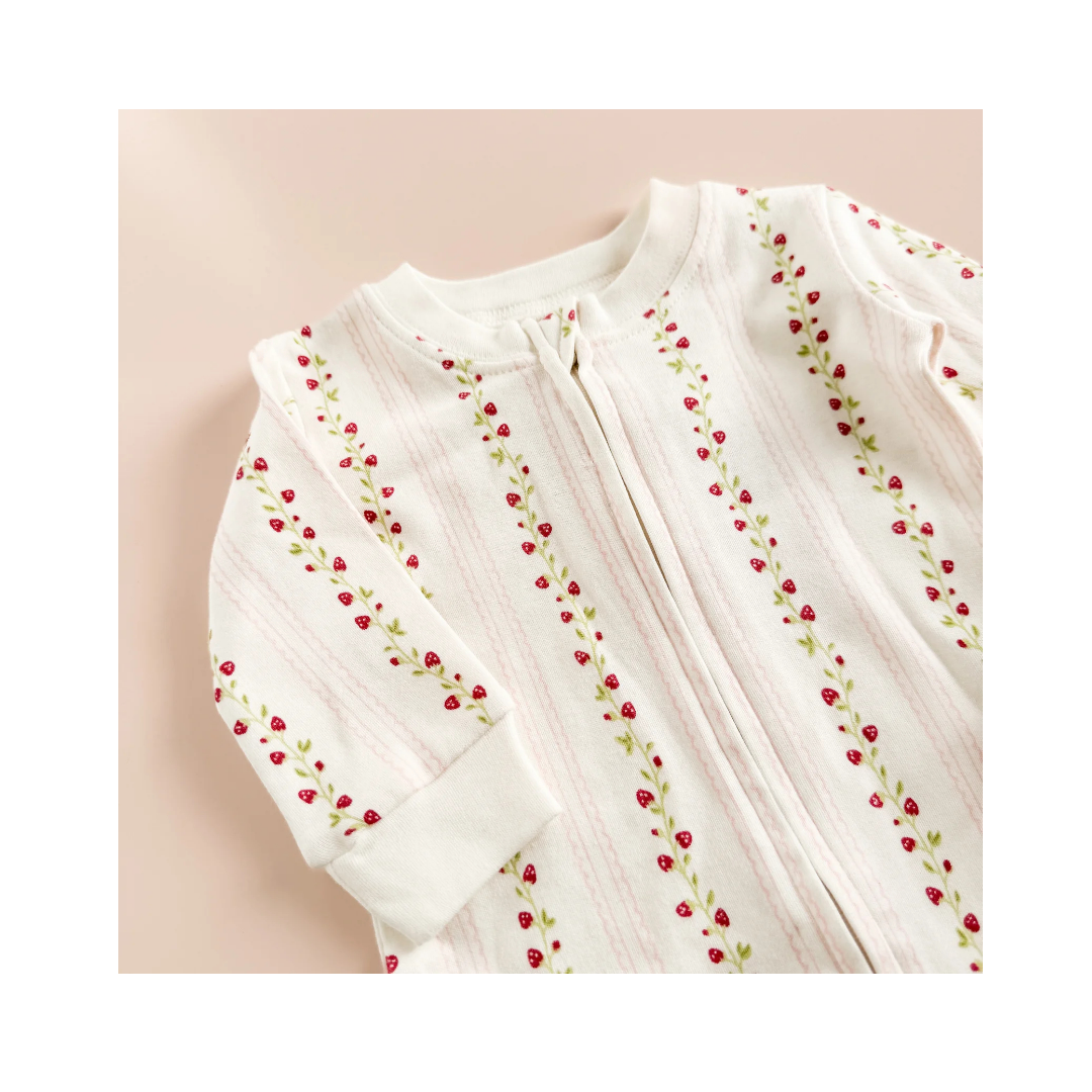 Long Sleeve Zipper Romper Strawberry Baby Cotton