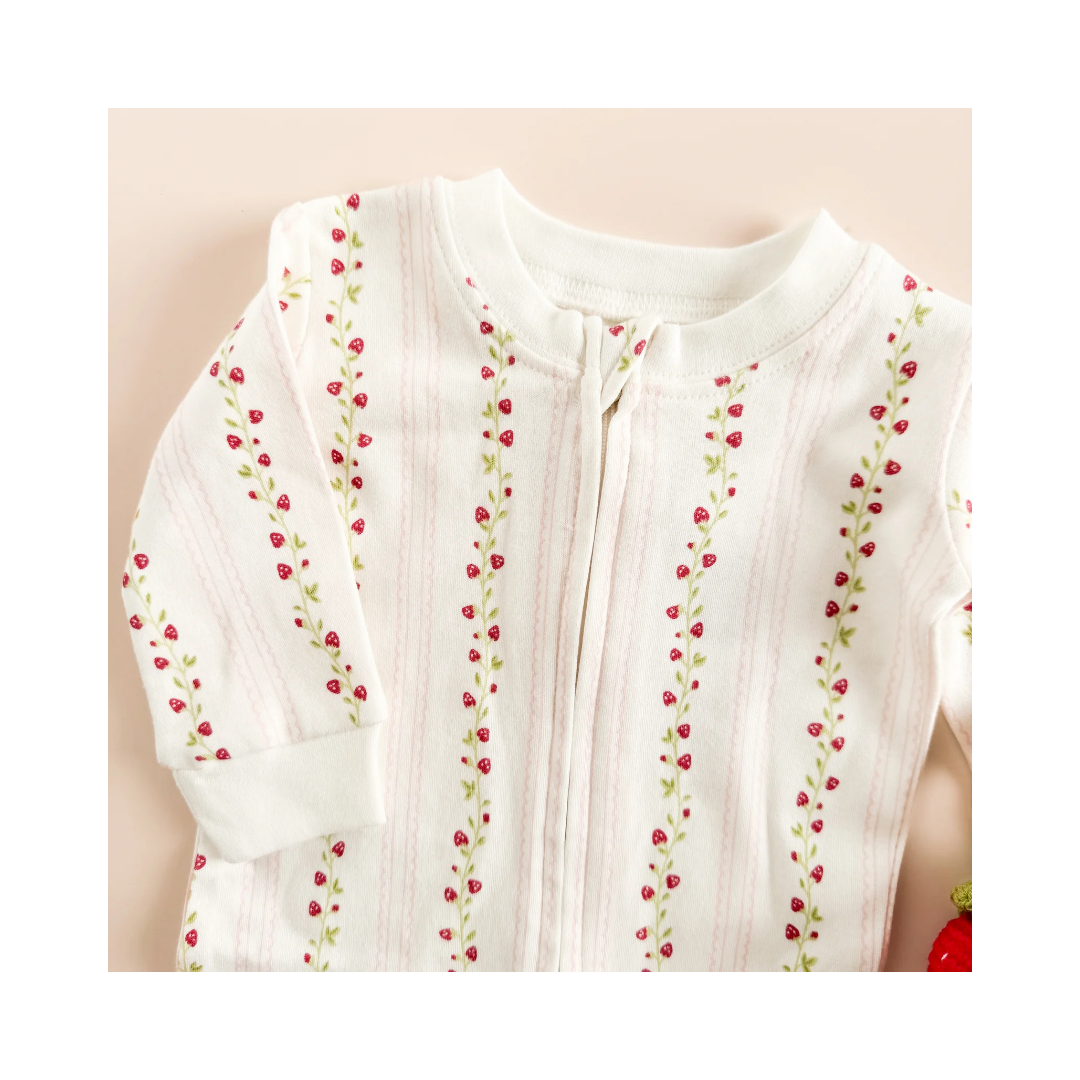 Long Sleeve Zipper Romper Strawberry Baby Cotton