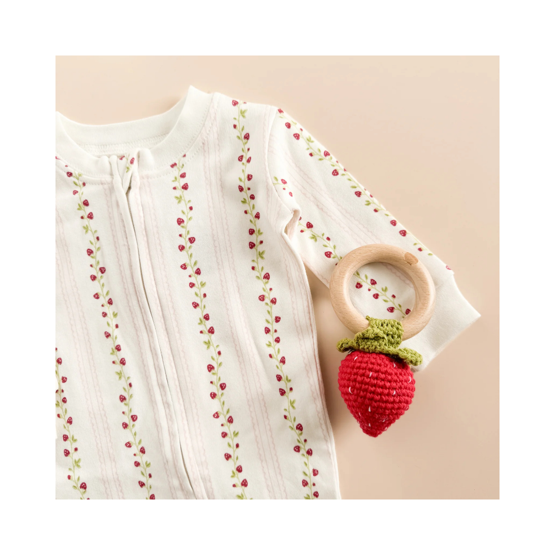 Long Sleeve Zipper Romper Strawberry Baby Cotton