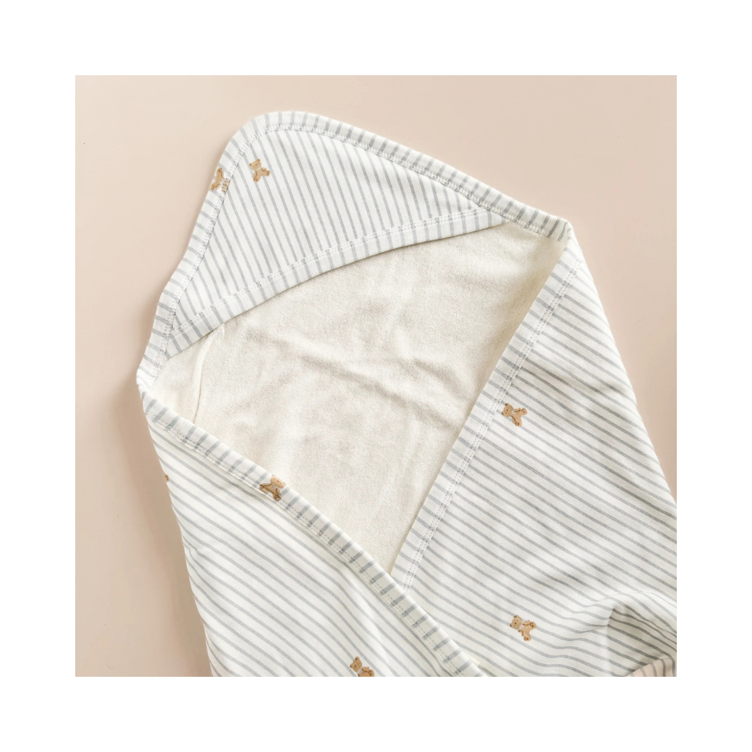 Hooded Towel Teddy Bear Stripe Newborn Organic Cotton Baby