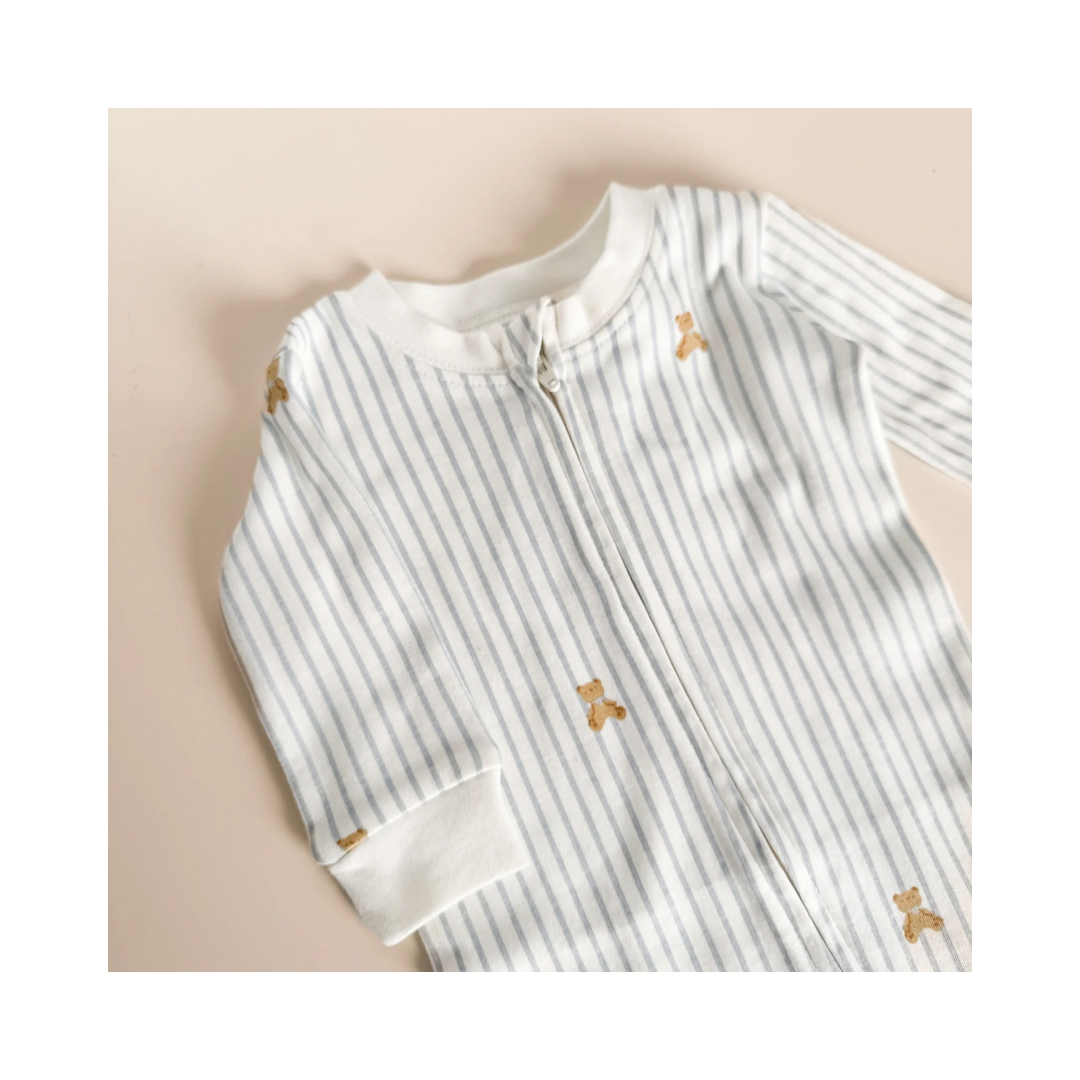 Layette Long Sleeve Zipper Romper Teddy Bear Baby Boy Outfit