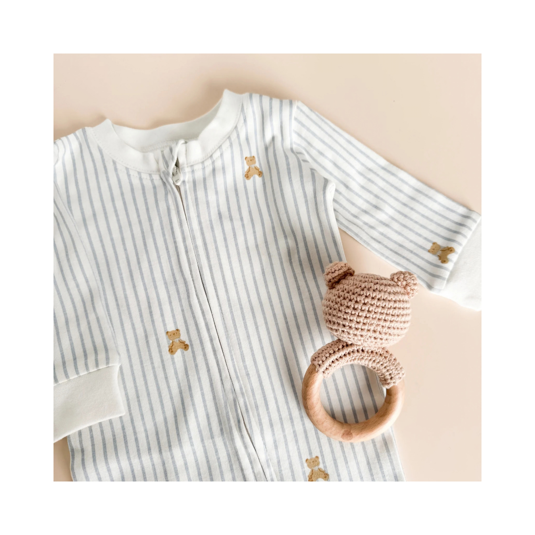 Layette Long Sleeve Zipper Romper Teddy Bear Baby Boy Outfit