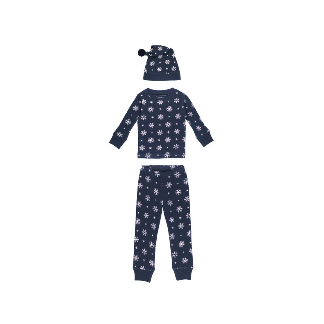 Snowy Night Holiday Thermal Long Sleeve PJ & Cap Set