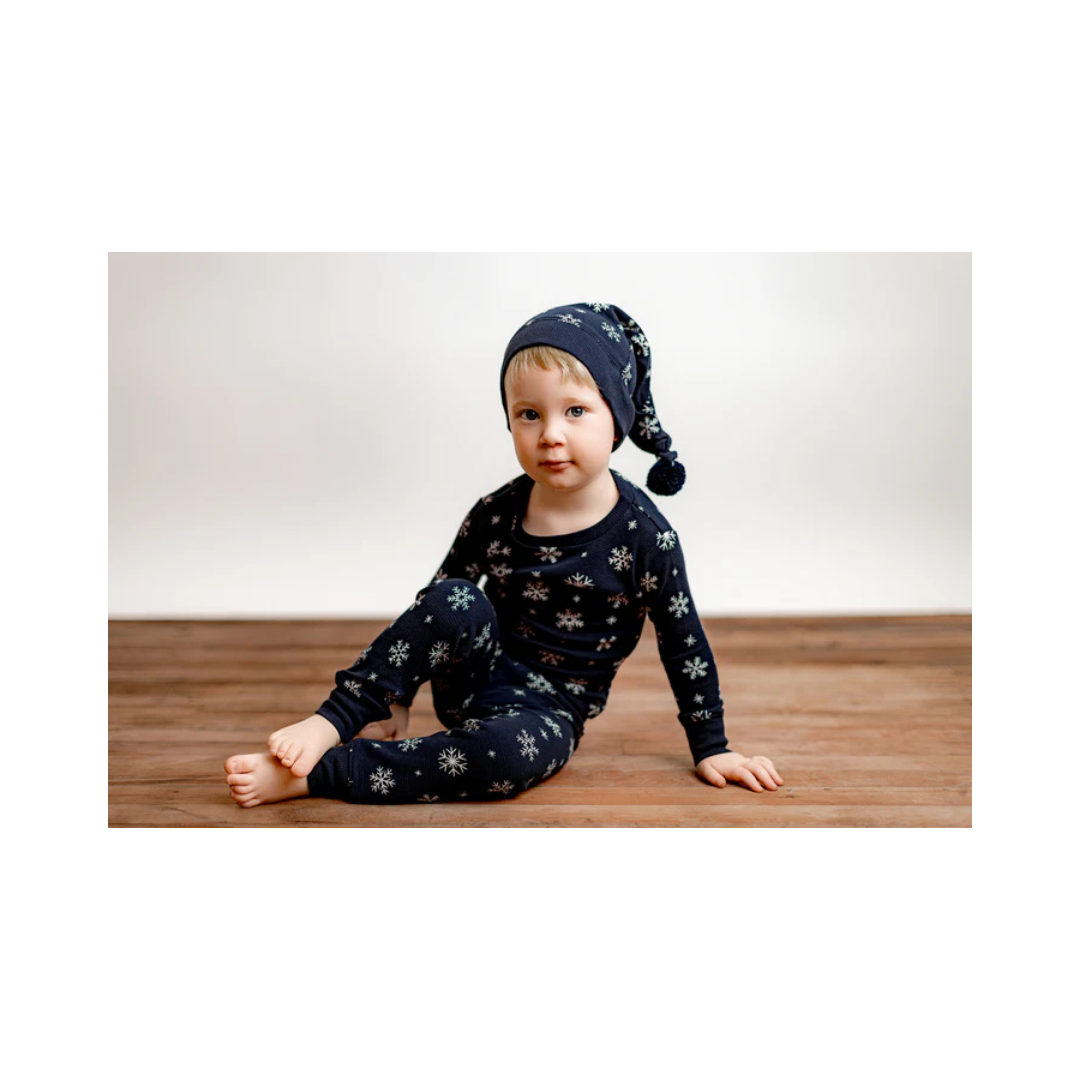 Snowy Night Holiday Thermal Long Sleeve PJ & Cap Set