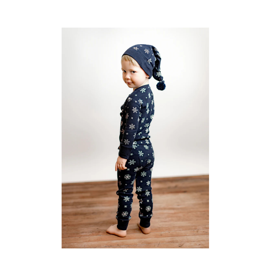 Snowy Night Holiday Thermal Long Sleeve PJ & Cap Set