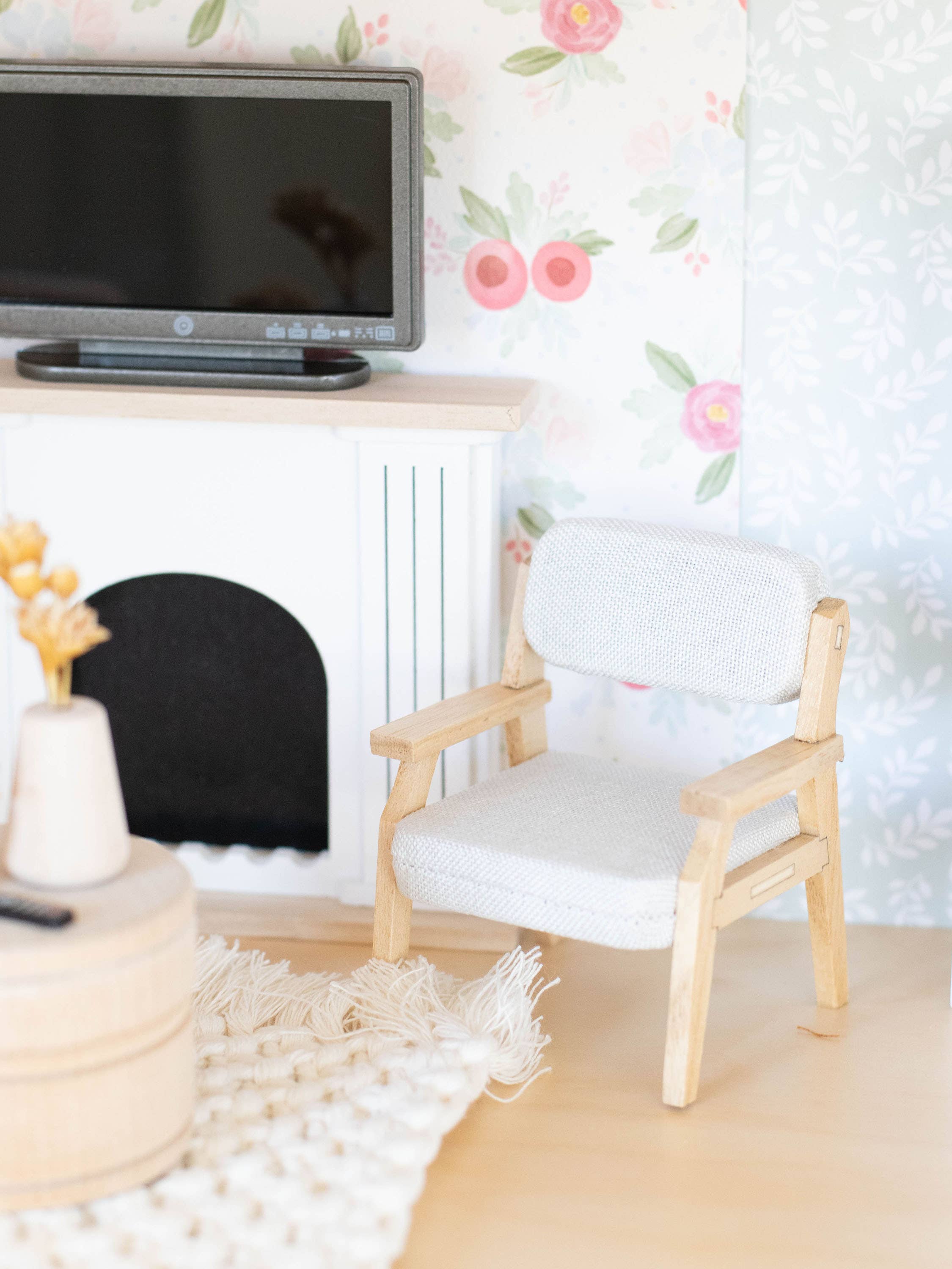 Dollhouse Open Frame Lounge Chair | Natural Wood + Gray
