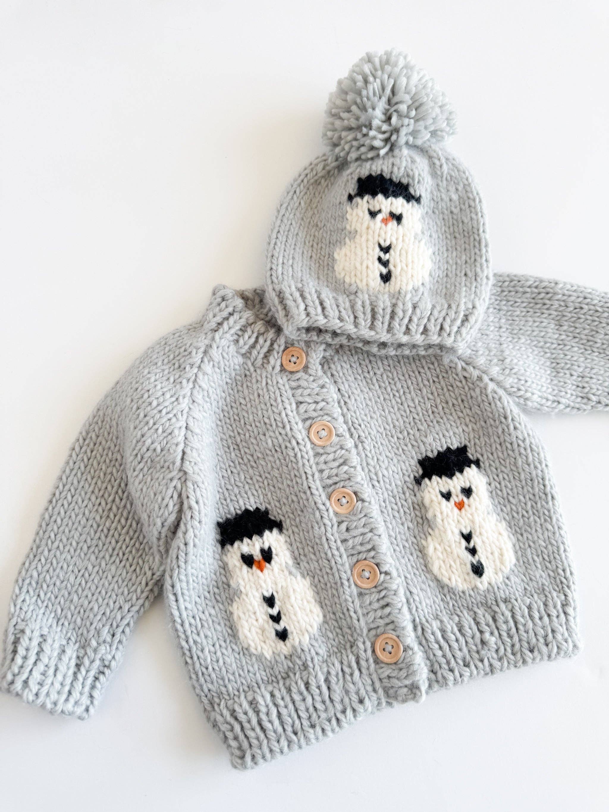 Snowman Cardigan Winter Knit Sweater Baby Kids Matching: XS; 6-12M
