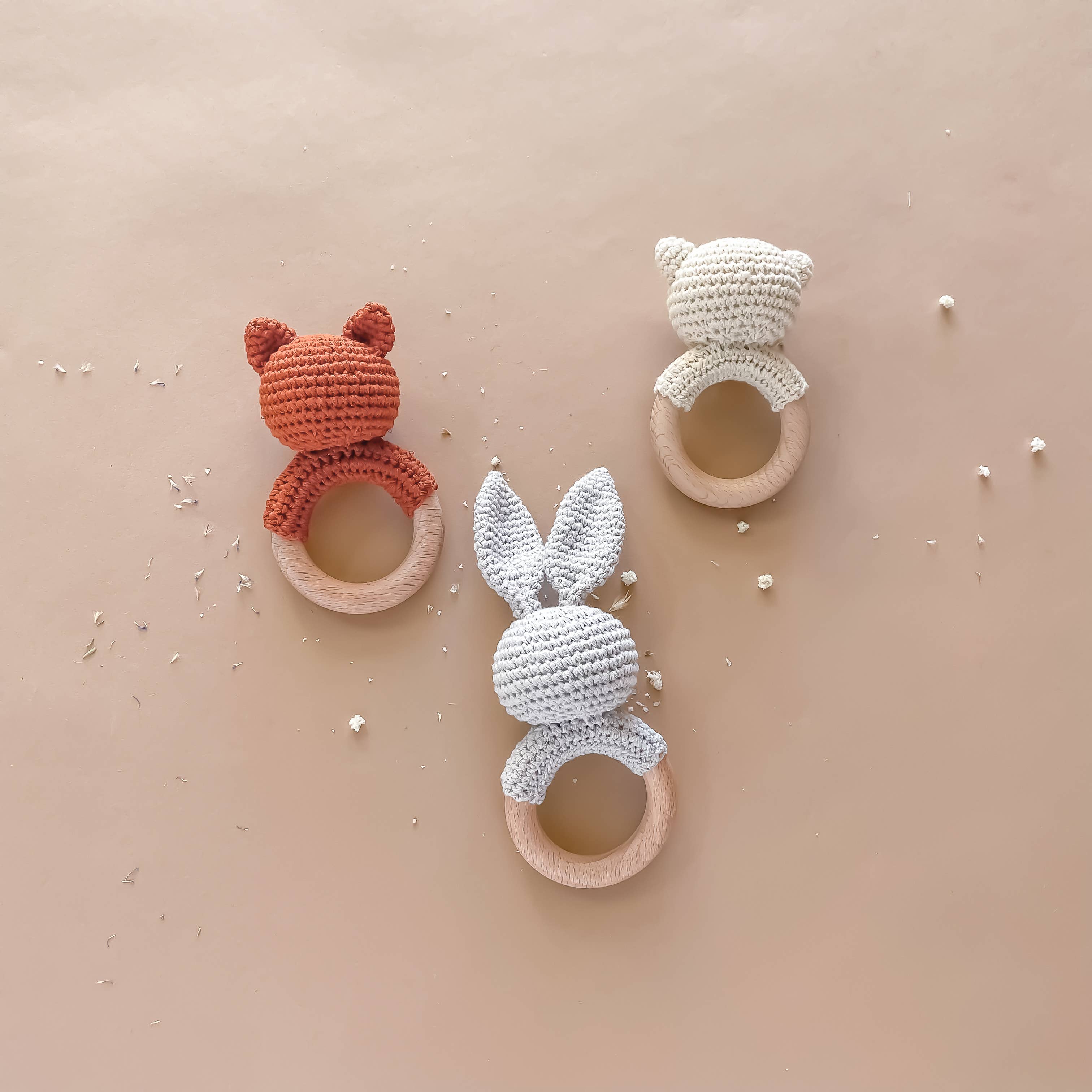Cotton Rattle Teether Grey Bunny Baby Gift Crochet Spring