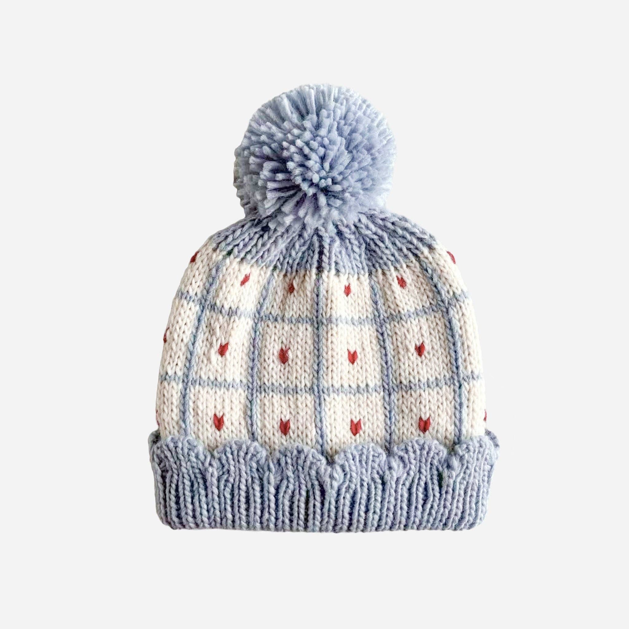 Windowpane Heart Hat Blue Red Valentine's Baby Beanie: Blue / BHSWYMV-S