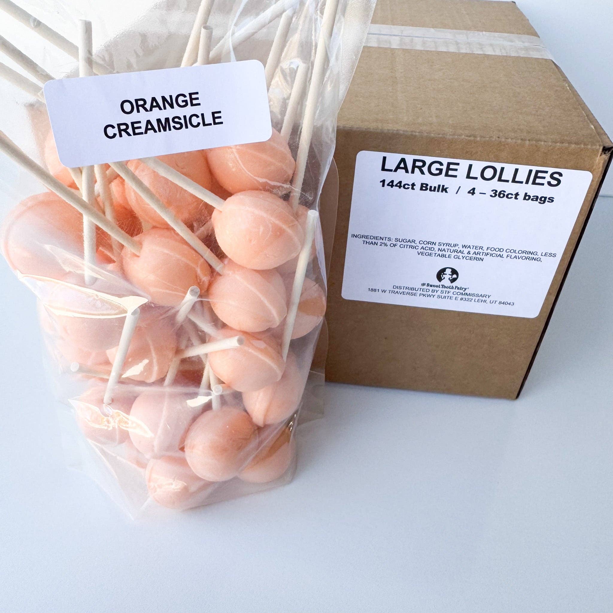 Large Lollies: Orange Creamsicle Lollipop Candy: 144 ct Bulk Case: Individually Wrapped