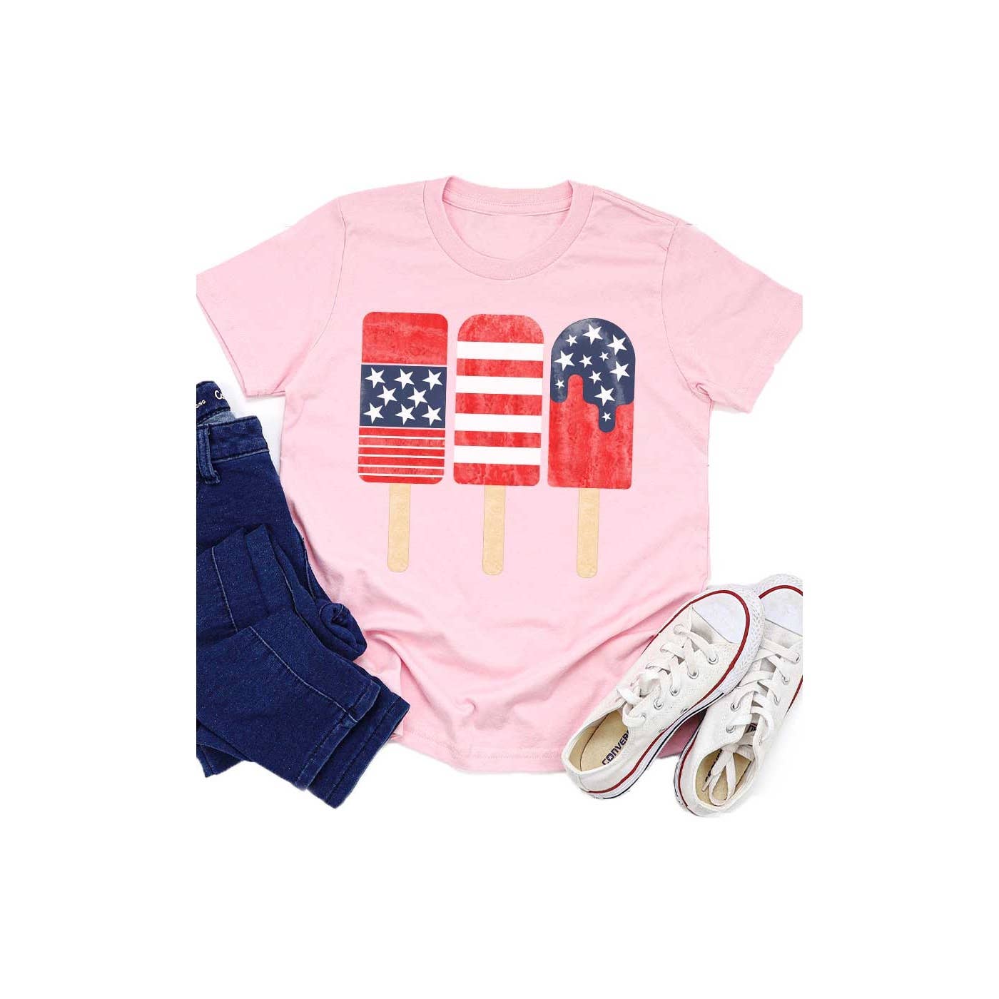 Retro Patriotic Popsicle Kids Graphic Tee: Navy / YM