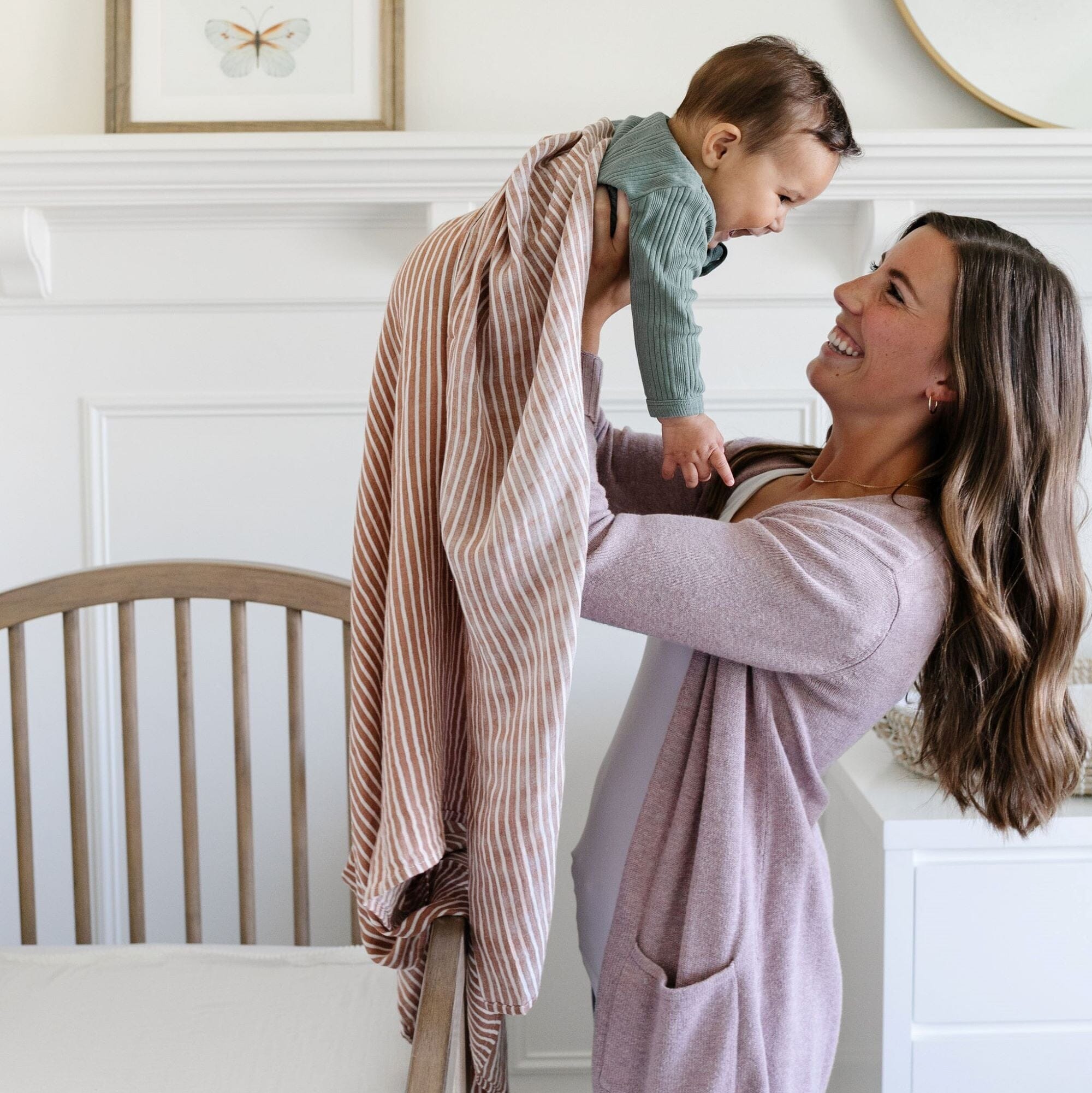 Camel Stripe Swaddle Blanket — gallery photo 3